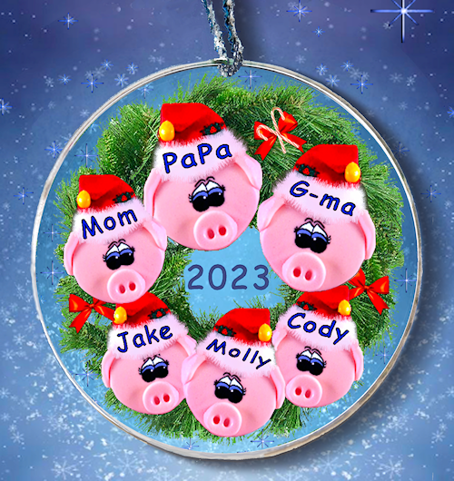 Pig Personalized Wreath Ornament for 5