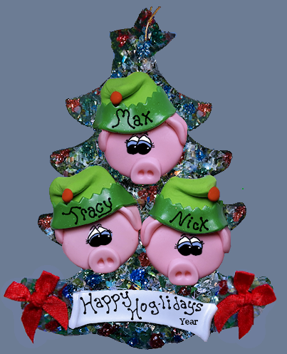 Pig Elf Family Personalized Tree of 3
