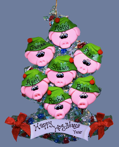 Pig Elf Family Personalized Tree of 7