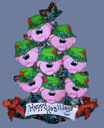 Pig Elf Family Personalized Tree of 8